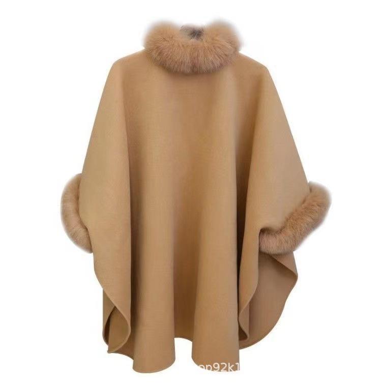 Plus Size Woolen Cape Coat - Autumn/Winter Hepburn Style Cashmere for Women
