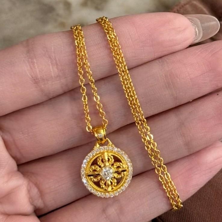 Inlaid diamond hollow cross vajra compass necklace for women, light luxury niche high-end design pendant accessory, collarbone chain