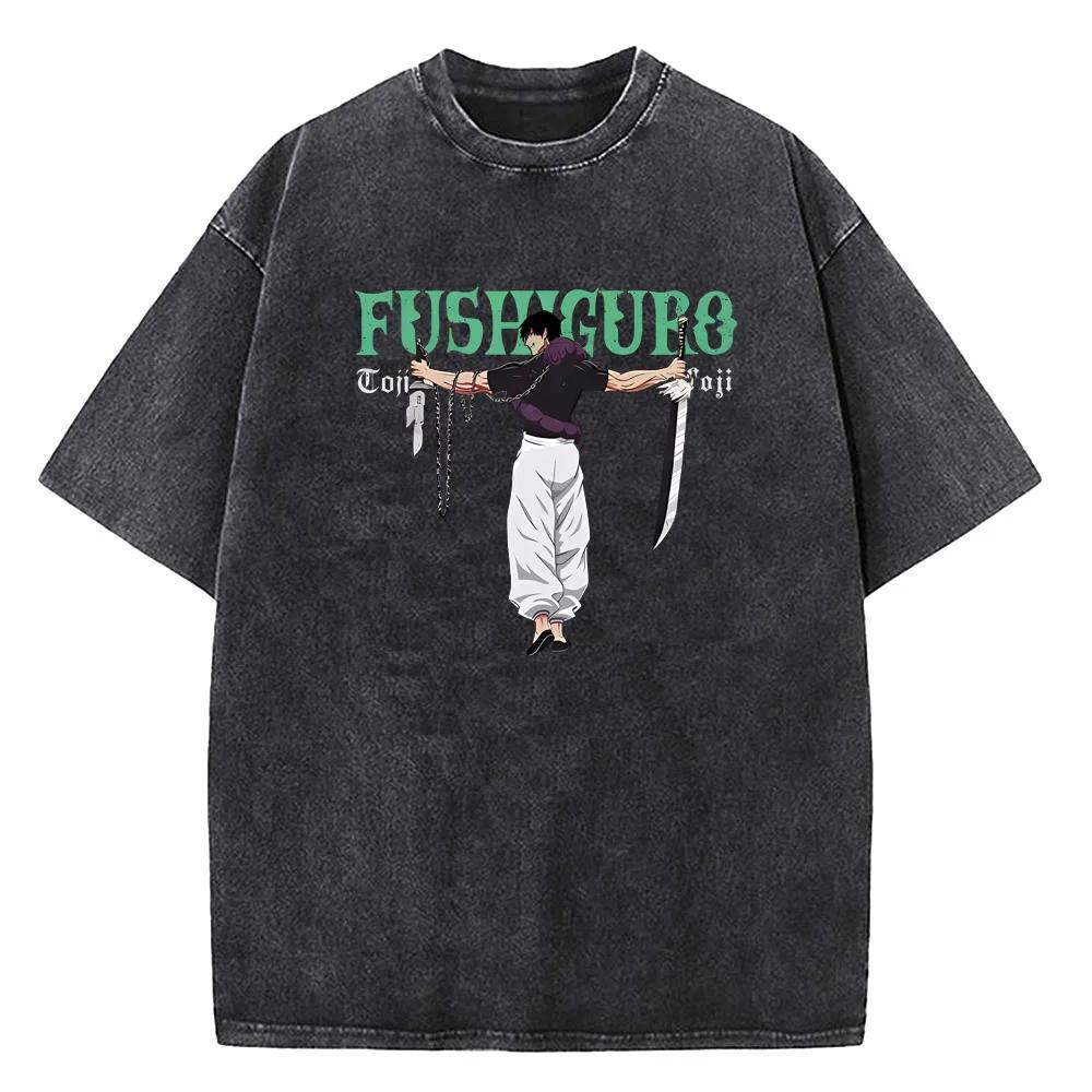 Gojo Satoru Jujutsu Kaisen T-Shirt Herren Damen T-Shirt Vintage Gewaschene Baumwolle T-Shirt Kleidung Sommer Kurzarm T-Shirts Streetwear