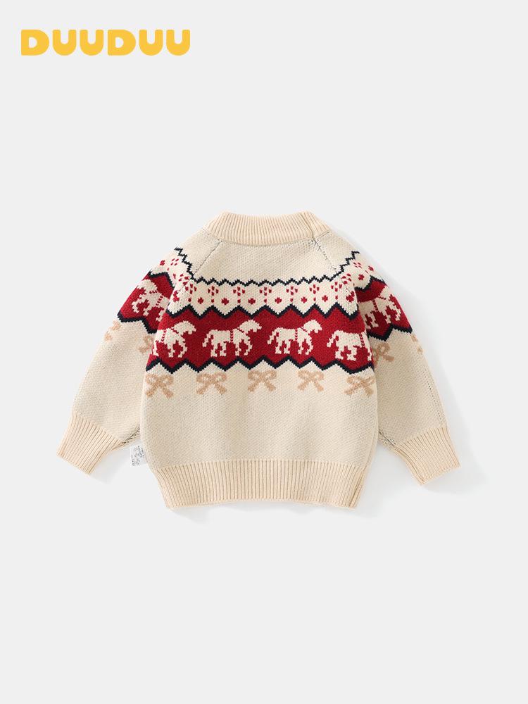 DUUDUU 2025 Roter Strickpullover im koreanischen Stil für Kinder - Warmes Herbst-/Winteroberteil