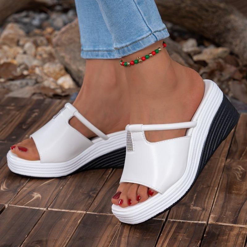 Fashion Summer Wedge Thick Platform Women'S Sandals Slip On Versatile Casual High Heel Plus Size Wide Fit Sandals With Arch Support