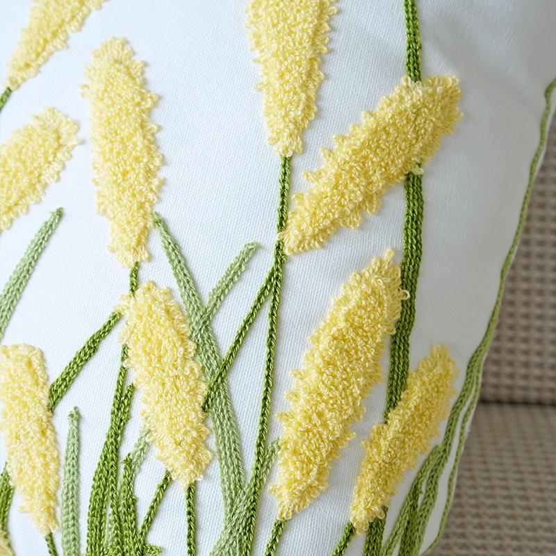 Farmhouse Grass Tufted Embroidered Throw Pillow Case Boho Flower Decorative Pillowcase Soft Cushion Cover for Sofa Bed Chair