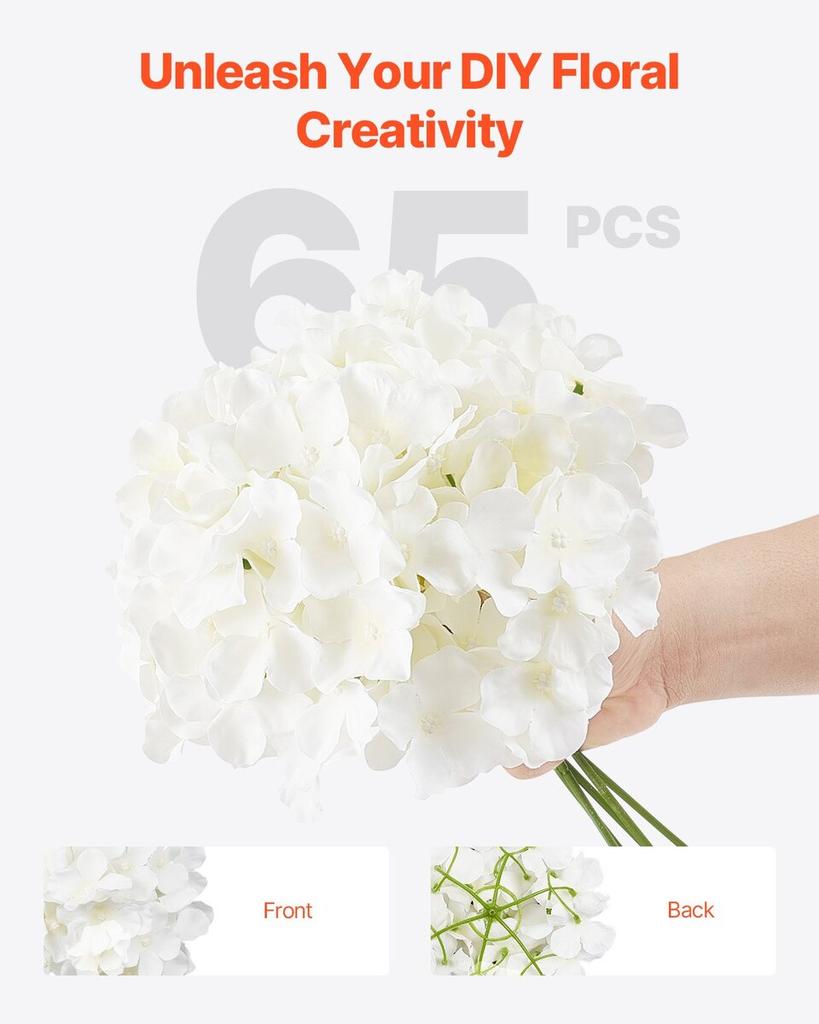65 Pcs Artificial Silk Hydrangea Flowers 9.8 In Bouquet Arrangement White