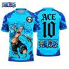 Summer 2026 One Piece Ace X French "Mecha Flame" Soccer 3D Print Breathable Quick-drying T-shirt for Men and Women Top