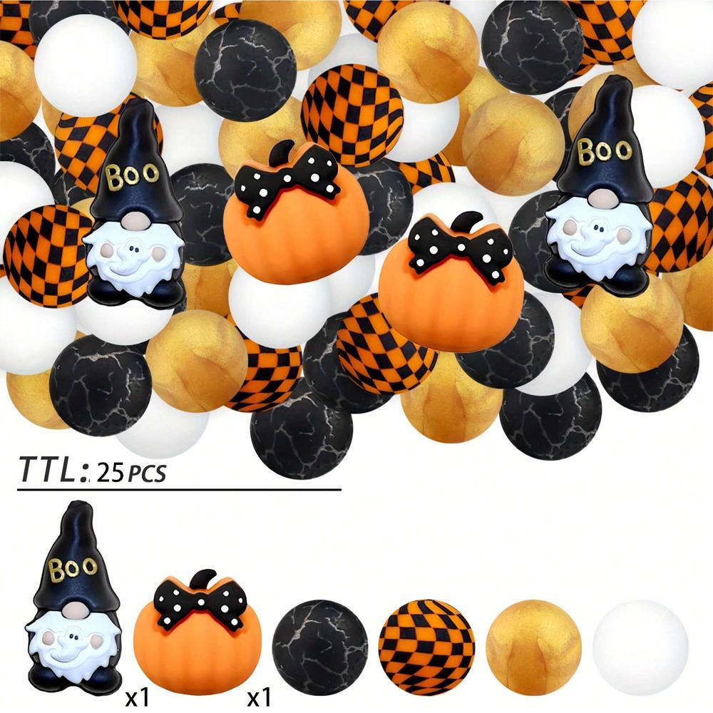 25PCS Multi-Size Halloween-Themed Silicone Beads Set, Perfect for DIY Craft Projects Like Keychains, Necklaces, Bracelets & More