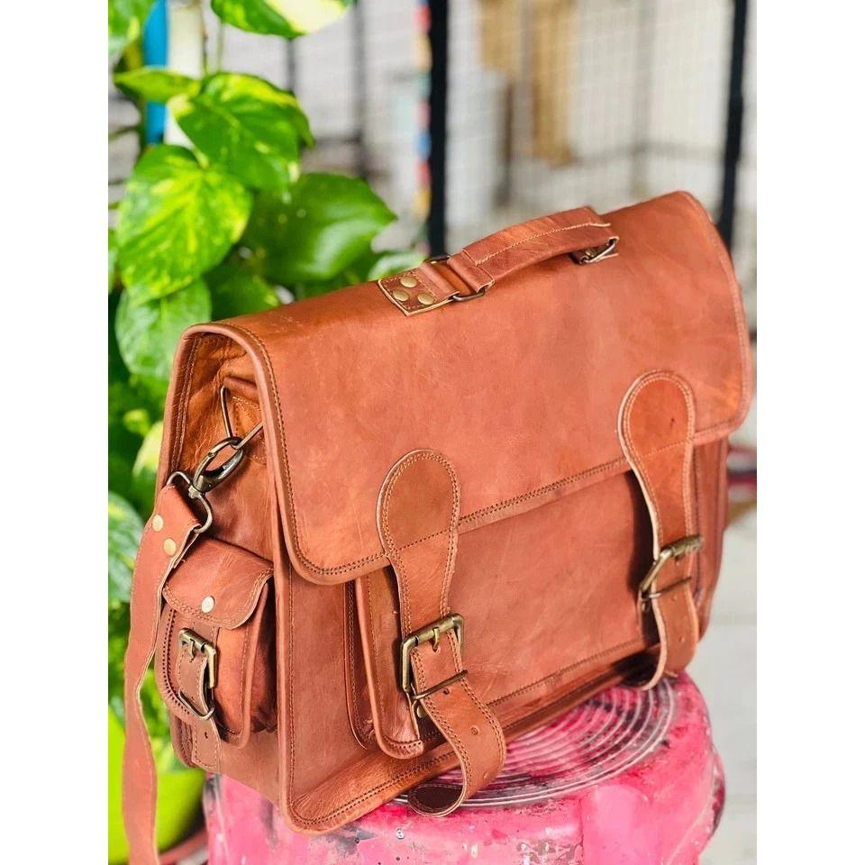 Men's Authentic Leather Vintage Messenger Laptop Bag Briefcase
