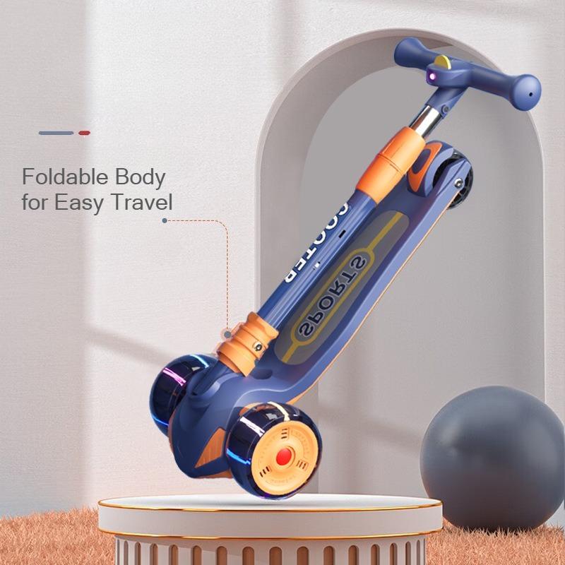 LED Çizgi Film Projektör Işıklı Çocuk 3 Tekerlekli Scooter Katlanabilir Denge Eğitim Tekmeli Scooter Çocuklar İçin Dış Mekan Scooter Eğlencesi