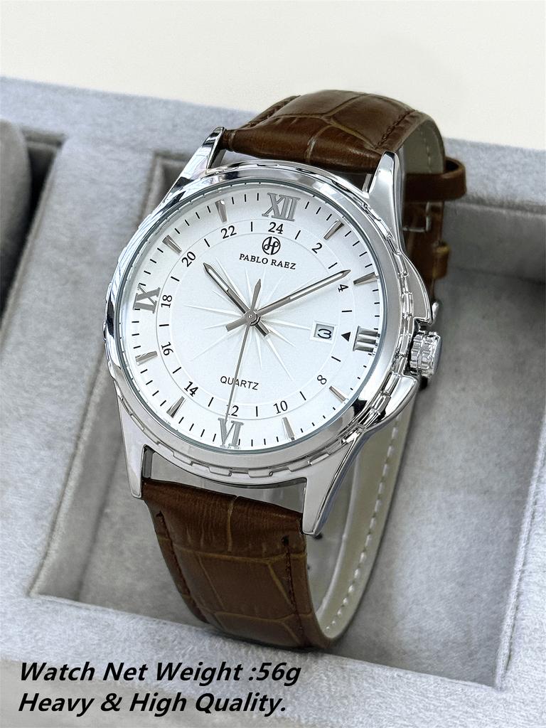PABLO RAEZ Watch Men Business Retro High Quality Leather Steel Belt Waterproof Male Fashion Quartz Clock Wristwatches Has Box