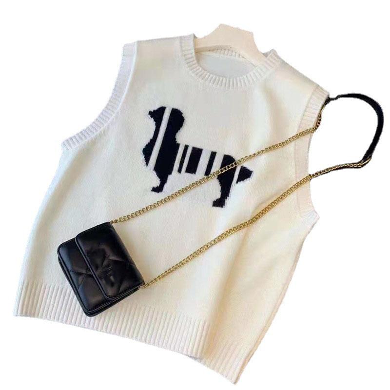 Sleeveless Vest Knitted Outer Vest Women Clothing Autumn New Cartoon Round Neck Pullover Vest Sweater Female Top