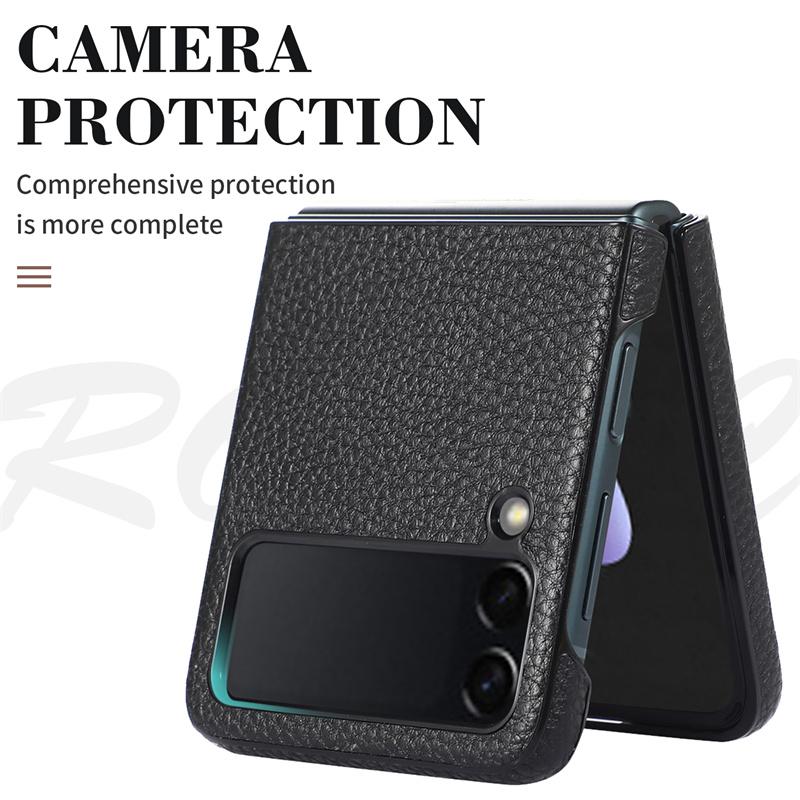 Luxury Genuine Leather Phone Cases For Samsung Galaxy Z Flip 4 3 5g Fashion Lychee Texture Cover Case For Samsung Z Flip4 Flip3