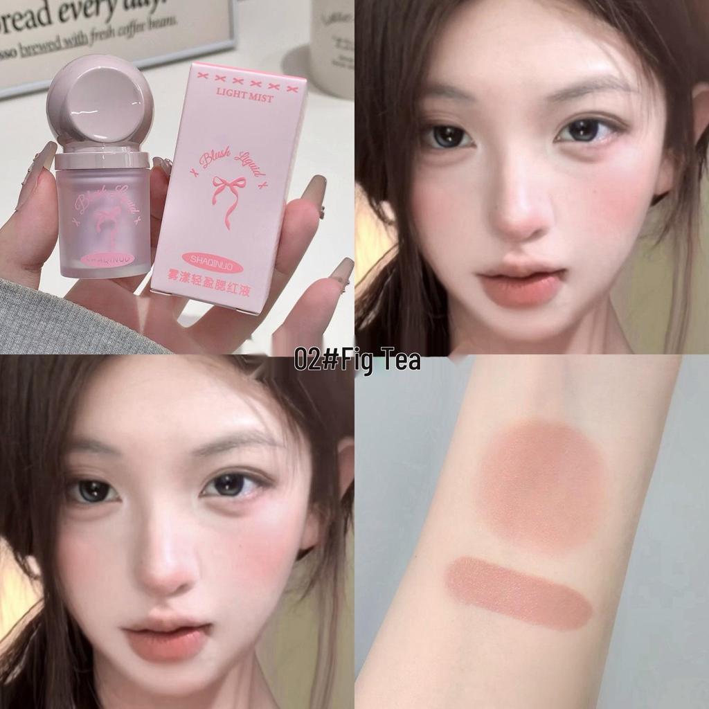 SHAQINUO Misty Lightweight Liquid Blush with Large Sponge Applicator for Lips & Cheeks, Korean-inspired Vibrant Color.