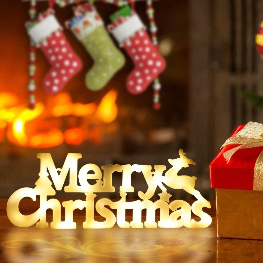 Three-dimensional Christmas Decoration Items Waterproof New Year Merry Christmas Letter Lights Perfect RED Panel