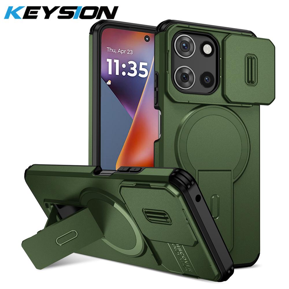KEYSION Shockproof Armor Magnetic Case for Motorola MOTO G 5G 2025 Slide Camera Protection Kickstand Phone Cover for Edge 2025