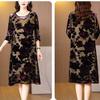 Women's Plus Size Dress Gold Velvet Floral Dress Loose Retro A-Line Dress Spring Autumn