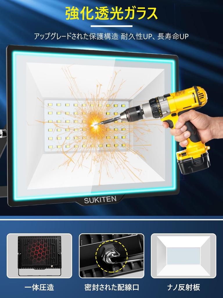 [Unbelievable Brightness & Energy-Saving] SUKITEN 60W LED Floodlight, Set of 2, 8000 Lumens, 100V, Ultra-Slim, IP66 Waterproof, 6500K Daylight White,