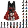 Women's Fashion Round Casual Slim Fit Christmas Print Large Swing Long Sleeve Dress