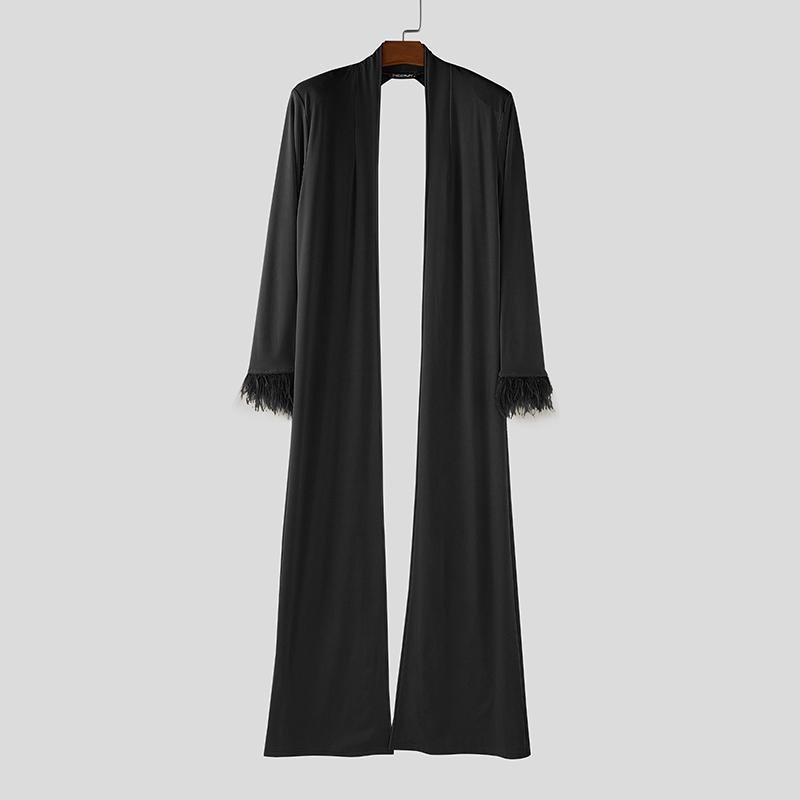

INCERUN Men Patchwork Long Sleeve Open Front Backless Long Cardigan Tops 4XL