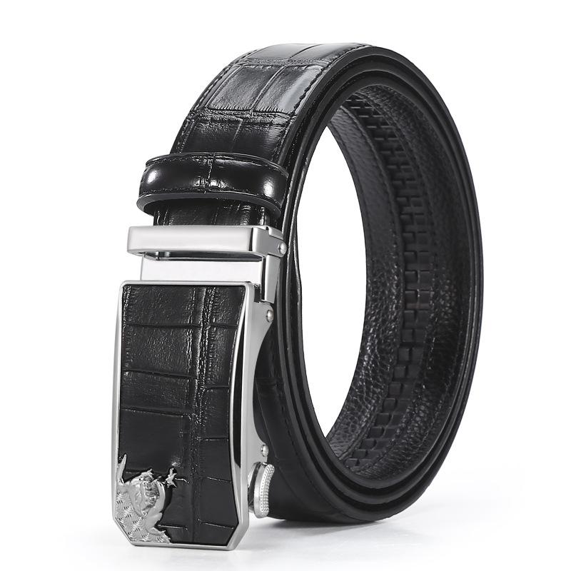 

Ремень мужской деловой модный высококачественный крокодиловый узор с автоматической пряжкой из чистой коровьей кожи 125cm серебряный