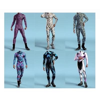 Creative Men Art Irregular Lines 3D Jumpsuit CyberPunk Bodysuit Halloween Party Cosplay Costume Performance Romper Zentai Suit