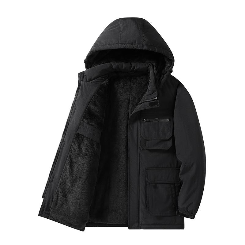 Cotton-padded Medium and Long Piled Thickened Casual Cotton-padded Clothes Large Size Warm Outdoor Multi-pocket Tooling Jacket
