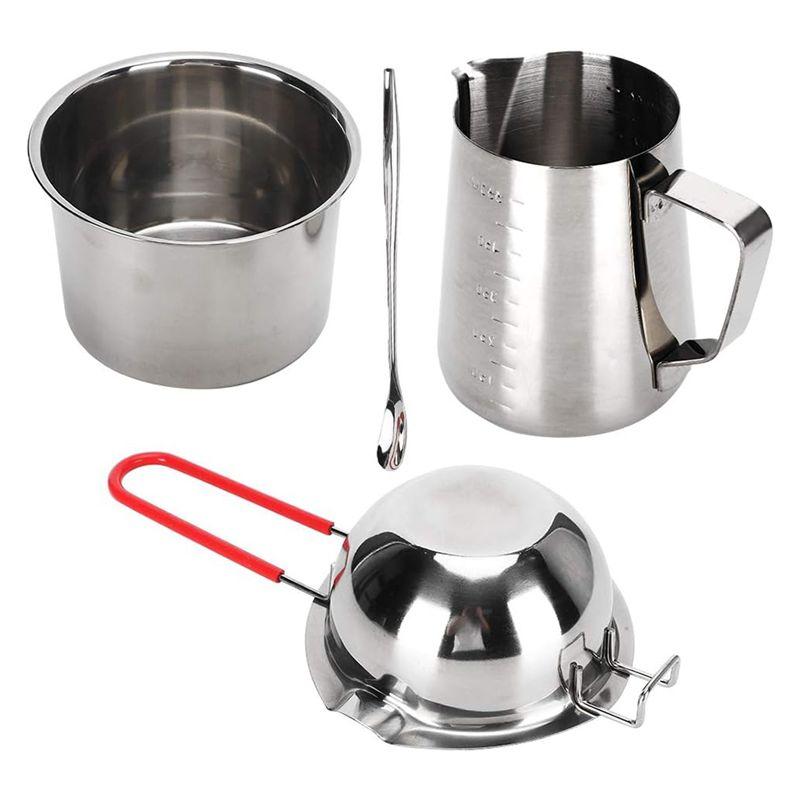 

ABJI-Stainless Steel Candle Making Kit Double Nozzle Boiler Spoon Handle Hanging Design With Two Heating Pots For DIY Craft серебряный