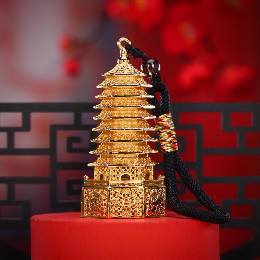 Brass Mini Nine-Story Wenchang Pagoda Ornament for Home, Office, or Backpack – Wishing Academic Success