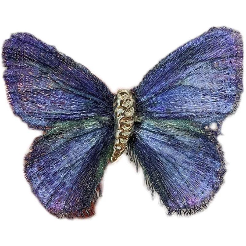 Gradient Color Embroidered Butterfly Vintage Brooch - Versatile Alloy Pin for All Seasons