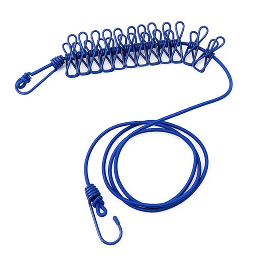 

Портативная дорожная походная бельевая веревка для стирки одежды с 12 прищепками синий
