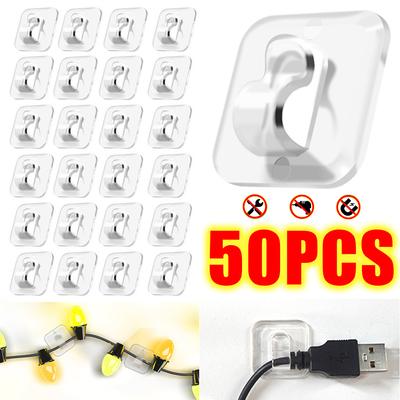 Self Adhesive Cable Fixing Hook Wall Hooks Transparent String Light Clips Wire Cord Cable Organizer Light Strip Rope Wire Fixer