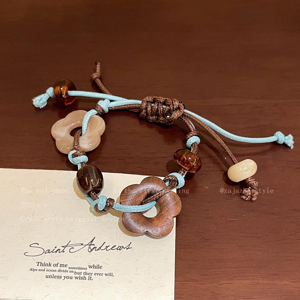 New Chinese Retro Flower Woven Rope Bracelet Women'S Niche Fashion Design High-End Sense Versatile Jewelry Accessories