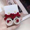 Festive Red Velvet Bow & Pearl Christmas Stud Earrings
