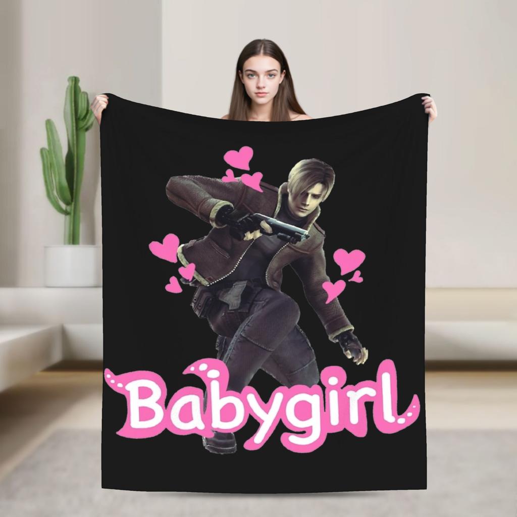 Leon Kennedy Resident 4 Remake Blankets Fleece Video Game Eviled Super Warm Throw Blankets for Bedroom Sofa Bed Rug