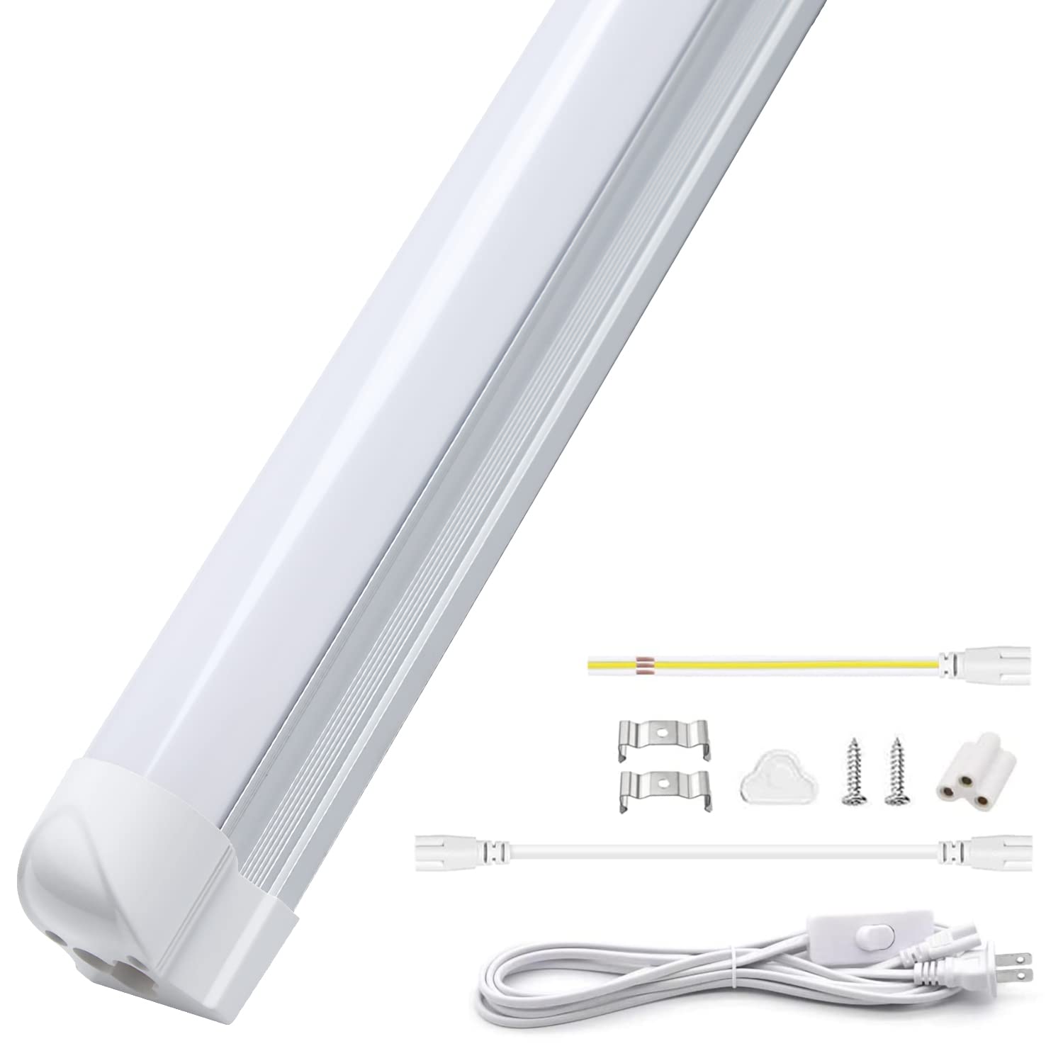 

Integrated LED Fluorescent Light Fixture, 20W, Straight Tube, 9.5W, Energy-Saving, T8 Intuitive Light, Daylight White, High Brightness 1350LM, 60cm,
