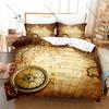 Retro Map Compass Bedding Set, Duvet Cover + 2 Pillowcases, Classic Navigation Graphic Bed Linens