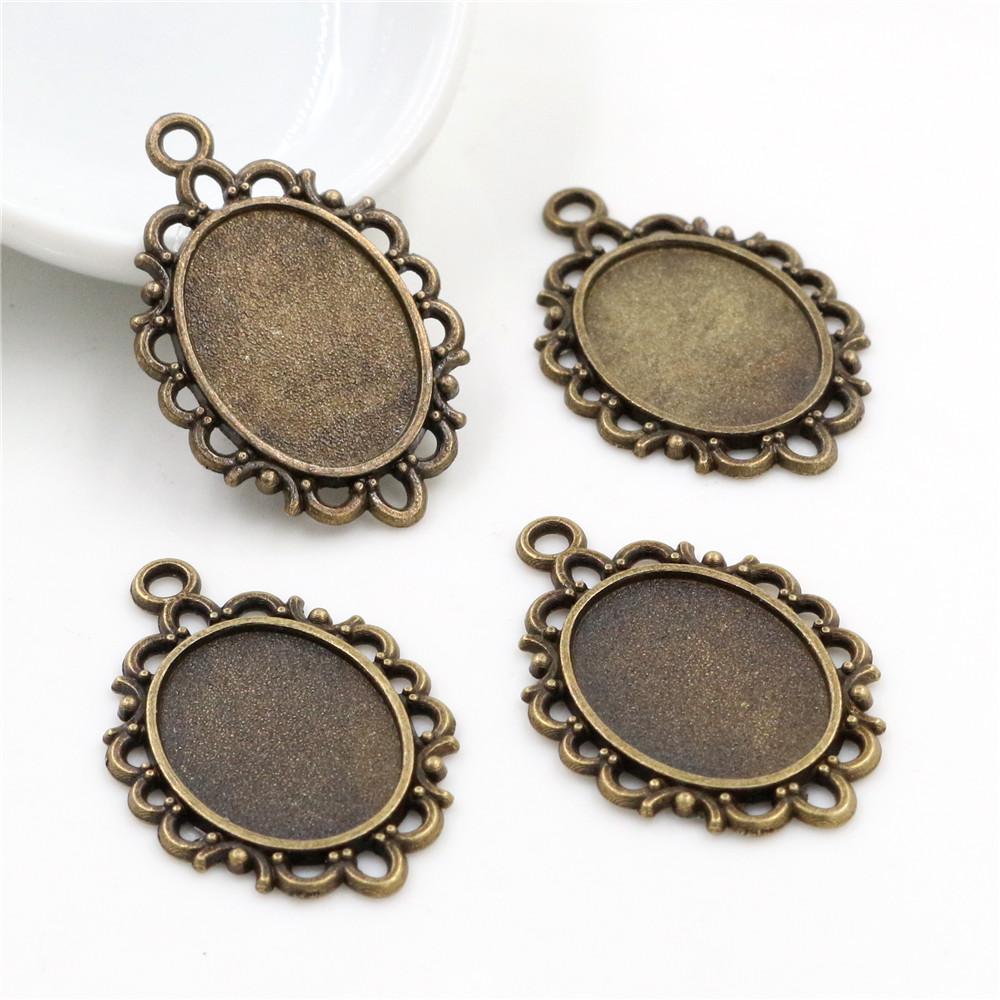 10 Stück 13x18mm Innengröße Einfacher ovaler Anhänger im Vintage-Stil Cameo Cabochon Rohling für Charms Anhänger Halskettenzubehör