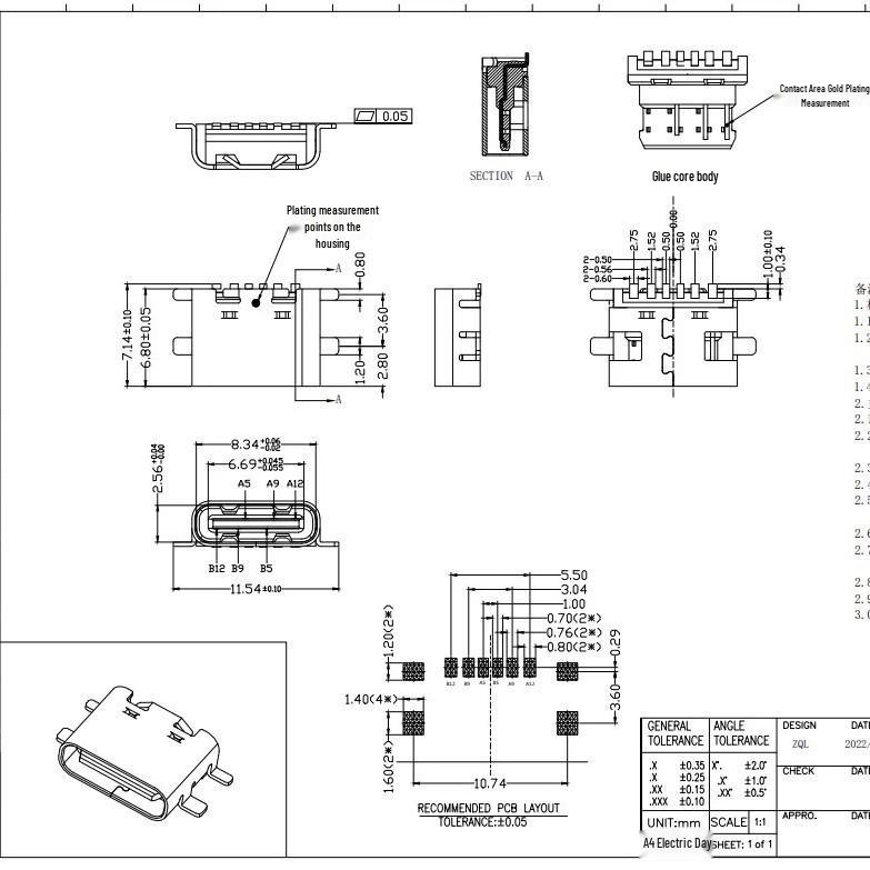 TYPE-C 6P Four-Leg SMT Connector, Horizontal/Vertical Mount, 3.1 Series