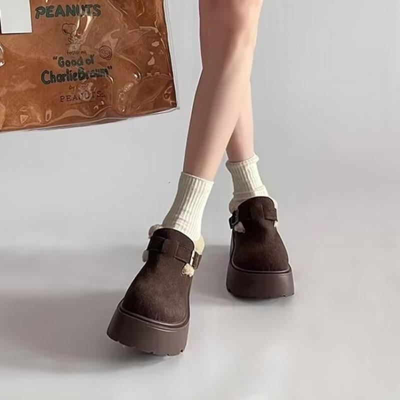 Fashion 2025 Fashionable Versatile Women's Cotton Shoes Thick Bottom Loafers Warm Fleece Lined Flat Heel round Toe Shoes