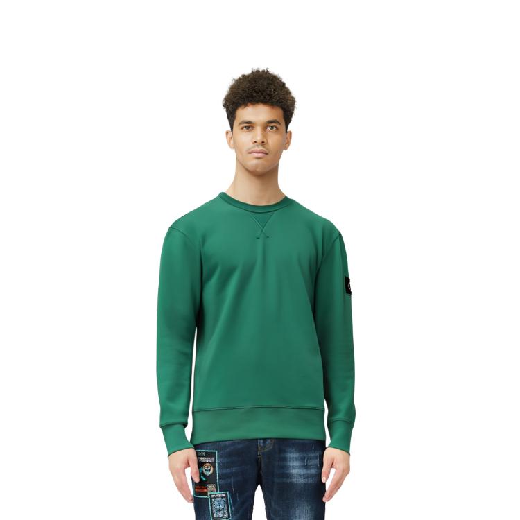 Calvin Klein Logo Badge Solid Loose Fit Crew Neck Long Sleeve Sweater Men sweater Deep-Sea-Blue J30J323426-CA4