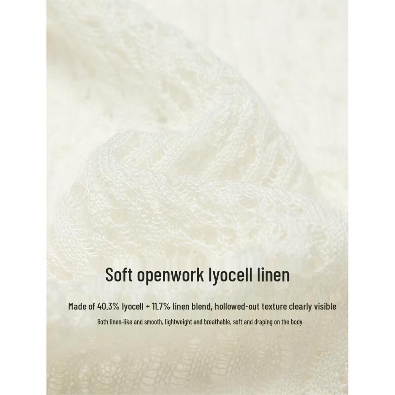 INMAN Women's Lyocell Linen Hollow Knit Drop Shoulder Top