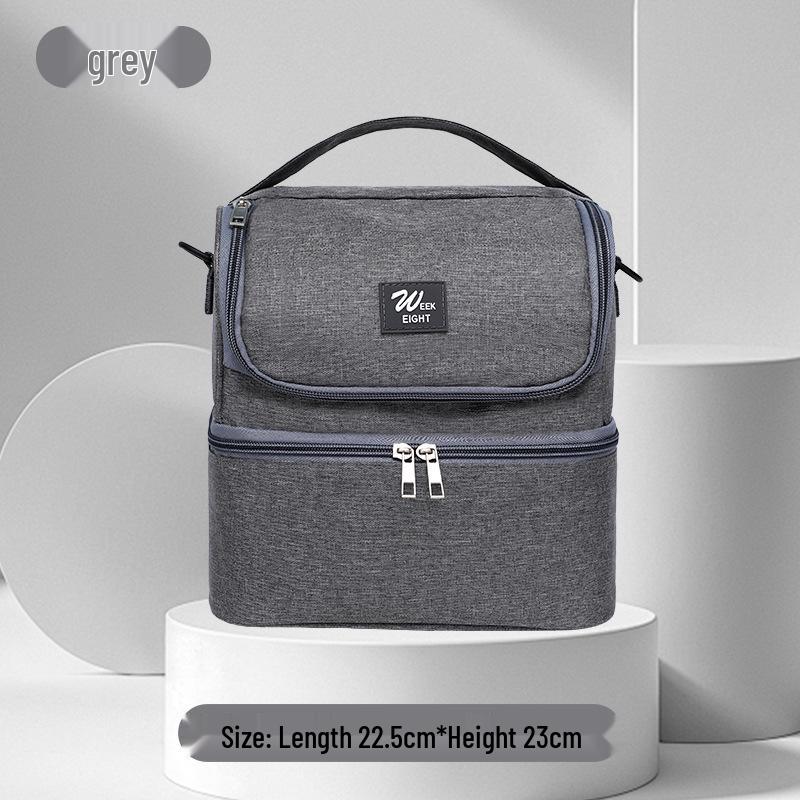 

Большая двухслойная термосумка с отделением для молока и местом для хранения пакета со льдом для обеда на открытом воздухе и сохранения свежести серый