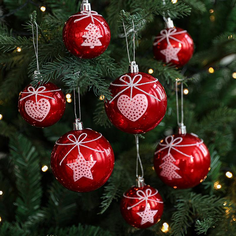 Christmas Home Decoration Cute Bow Design New Year Decoration Heart Pattern Exquisite Christmas Decorations Sweet Style 6PCS