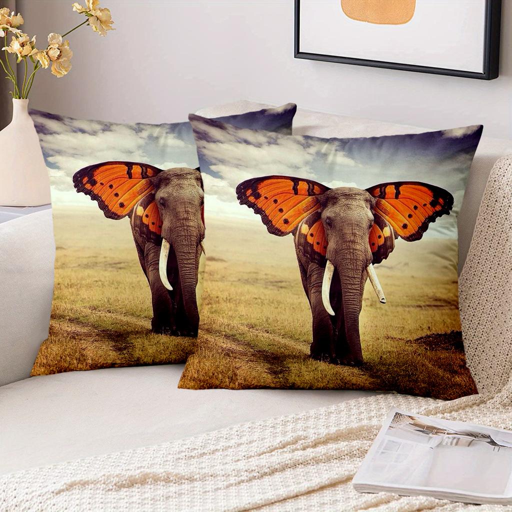 Pieces Elephant Butterfly Safari Throw Pillow Cover Polyester Sofa Decorative Cushion Cov Headboard Pillow Without Pillow Core