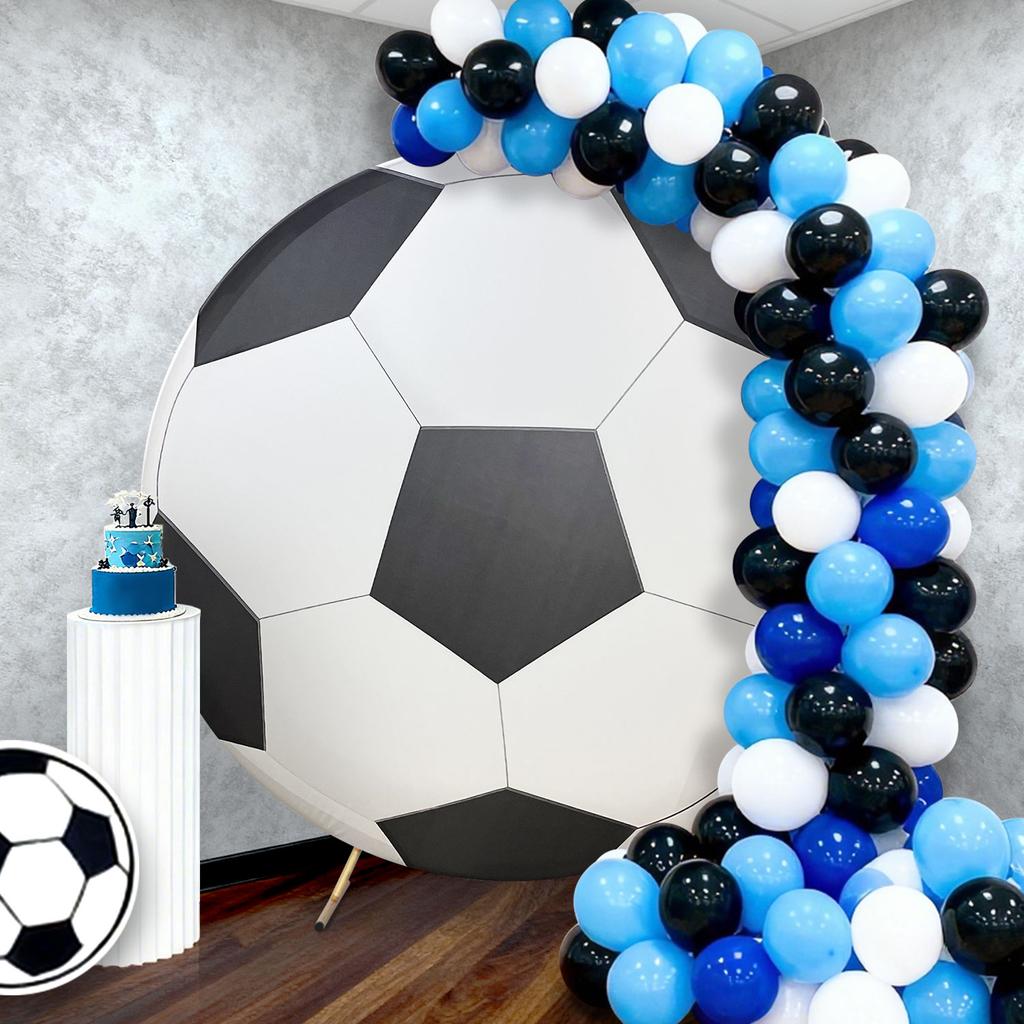 Pokrowiec na okrągłe tło 6,5 stopy - Tło łukowe o tematyce sportowej na imprezę i do fotografii - Dekoracja urodzinowa(Czarny i biały)