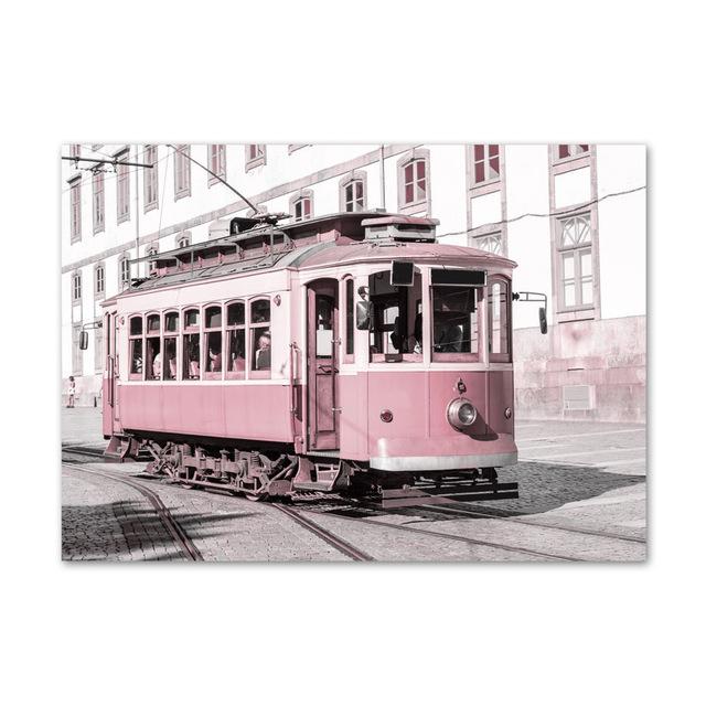 

Розовый пейзаж, настенный плакат с принтом, девушка, здание, мост, автобус, телефонная будка, цитаты, скандинавское настенное искусство, декоративная живопись на холсте 30x40cm No Frame