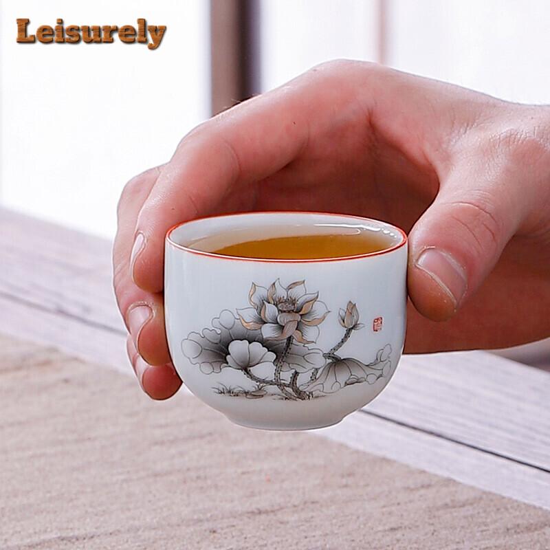65ml Dehua White Porcelain Teacup Single Ceramic Cup Bowl Tea Tasting Mug Wing-handled Cup Thickened Master Cup Kung Fu Teaset