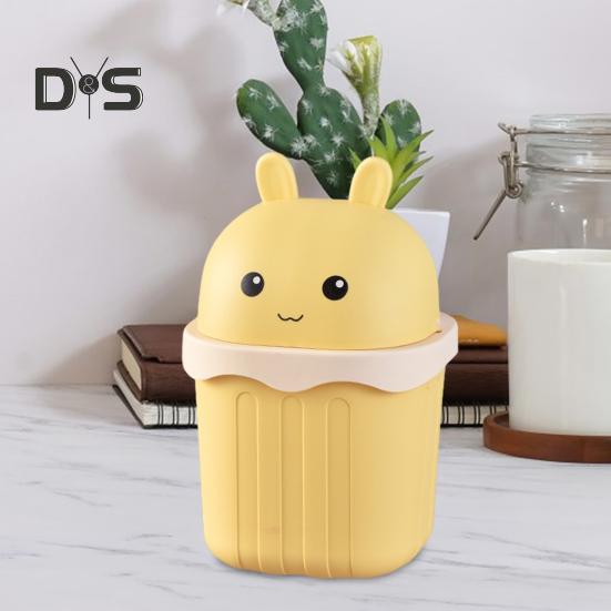 Desktop Trash Can with Lid Large Capacity Cartoon Shape Rectangle Creative Mini Garbage Can Waste Basket