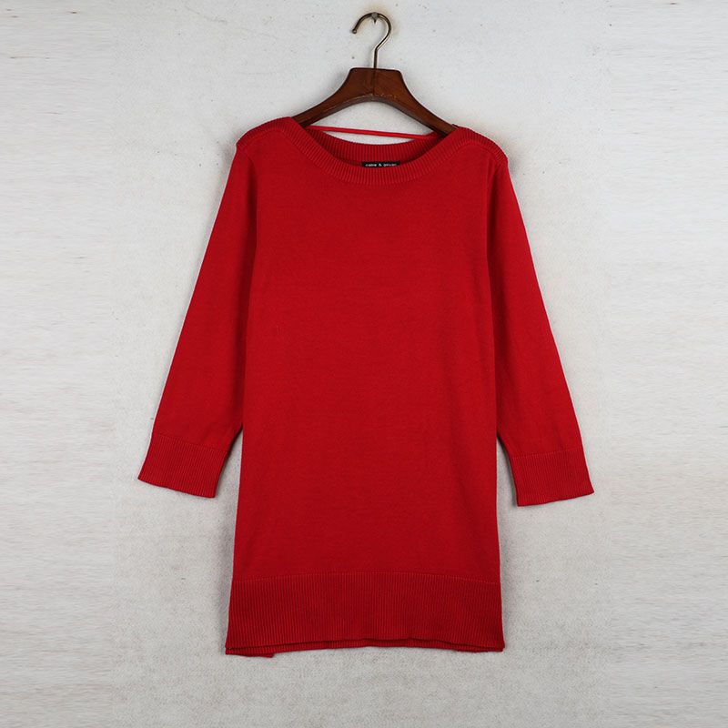 Autumn and Winter Export European and American Plus Size Women's Clothes Mid Length Long Length Long Sleeves Knitwear Lightweight Sweater Ninth Sleeve