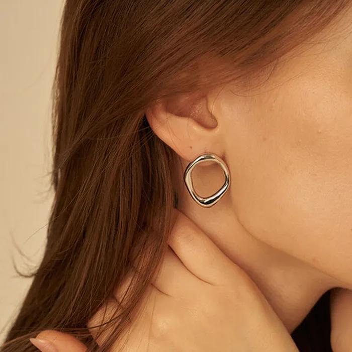 Circle Frame Earring - Silver,gold