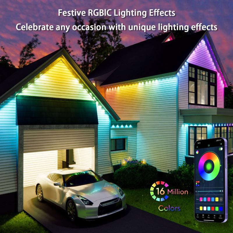 RGB Outdoor Eaves Lights - 50/100ft with 30/60 LEDs, Music Sync Party Lights