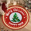 Christmas Tree Pattern Round Carpet "Merry Christmas" "HAPPY NEW" Text Design Festive Decor Rug for Living Room Non-Slip Mat